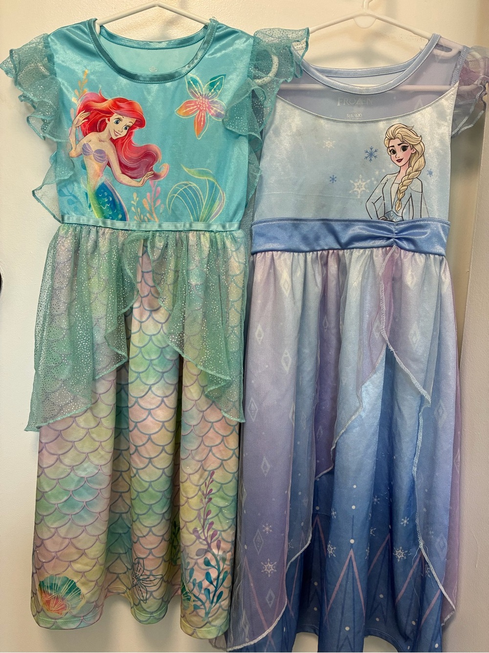 Disney Ariel & Elsa Girls' Aqua & Light Blue Nightgowns/Costume Dresses, Size 6